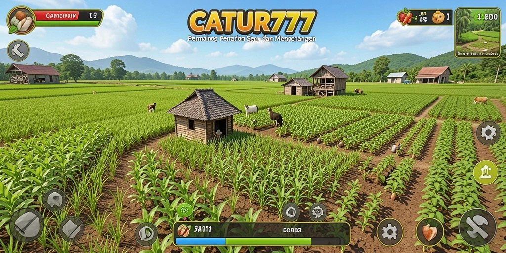 Tampilan gameplay menarik dari CATUR777 dengan elemen pertanian yang seru.