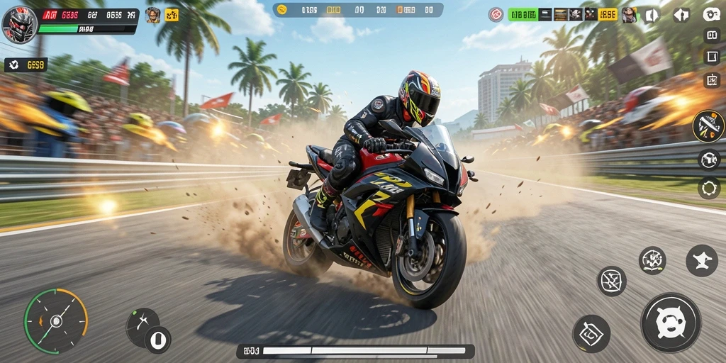 Tampilan gameplay G668 yang menampilkan balapan motor yang seru.