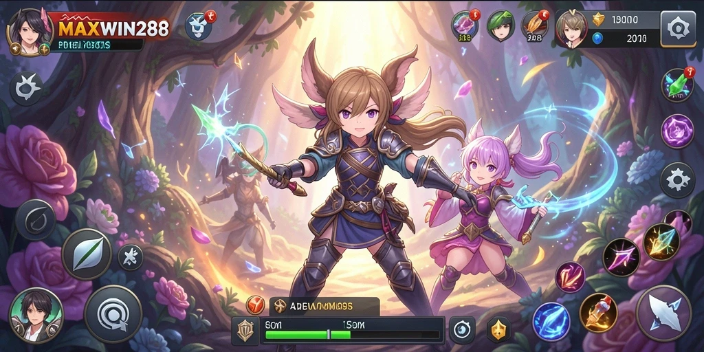 Tampilan gameplay seru MAXWIN288 dengan karakter Anime menarik.