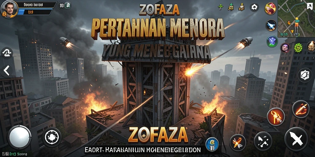 Screenshot utama ZOFAZA menunjukkan aksi menegangkan dalam gameplay Tower Defense.